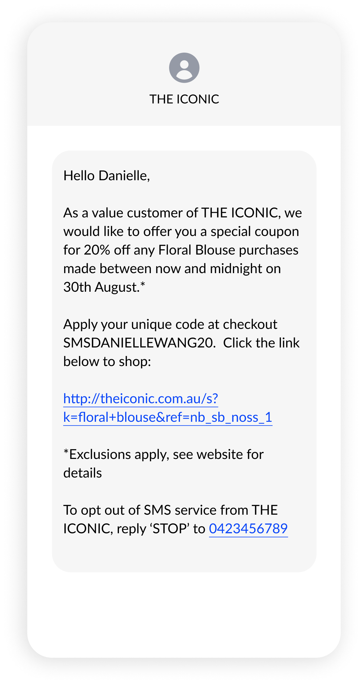 1st SMS sent to Danielle