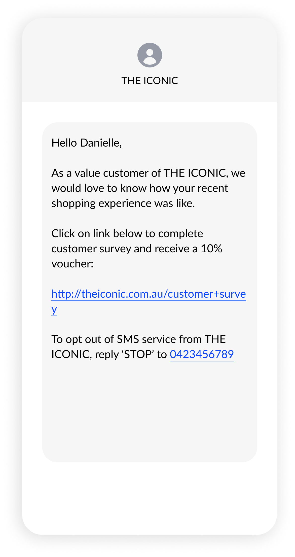 2nd SMS sent to Danielle